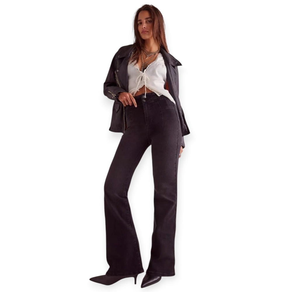 Free People We The Free Jayde High Rise Flare Jeans Black NWT‎ Size 27